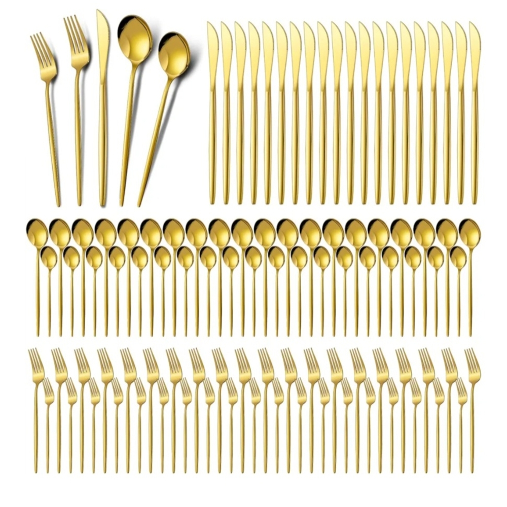 Luxurious Gold Dining Flatware Sets with Modern Design 40 SETS